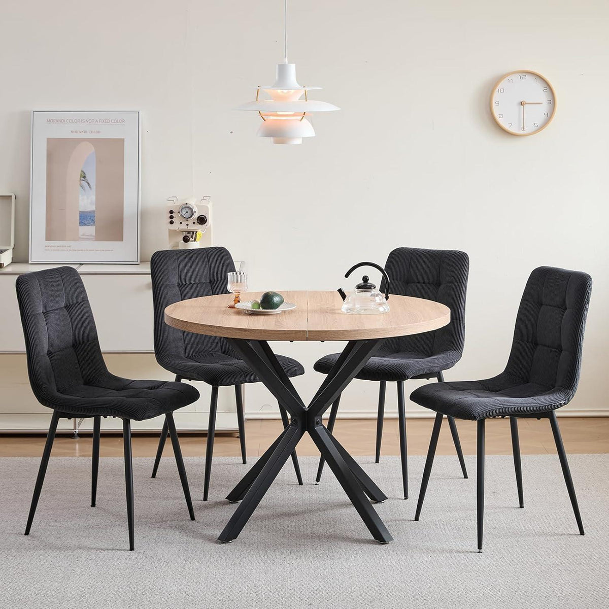 4er-Set Esszimmerstühle Nordic, Schwarz, Cord & Metall