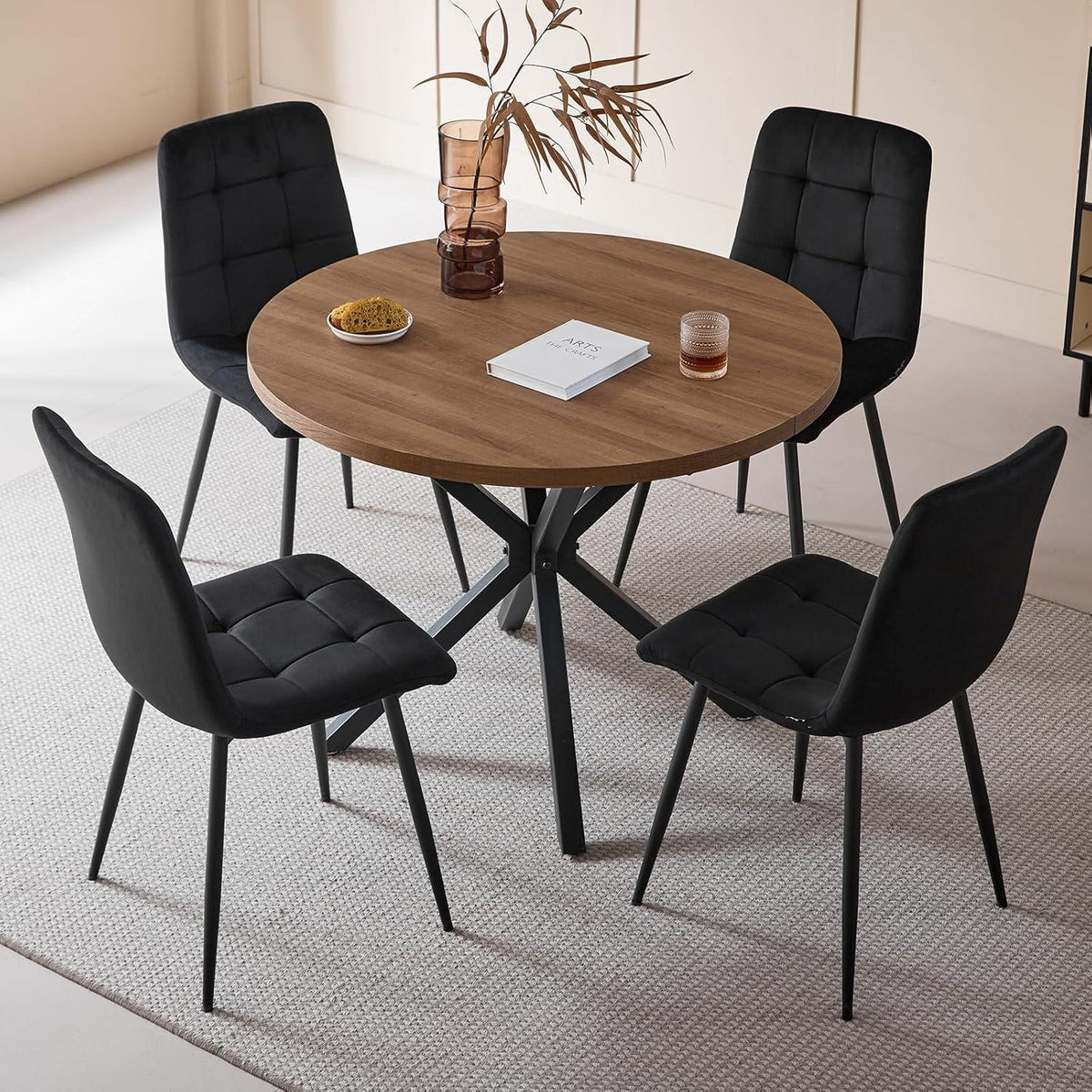 4er-Set Esszimmerstühle Samt Schwarz – Modern & Bequem