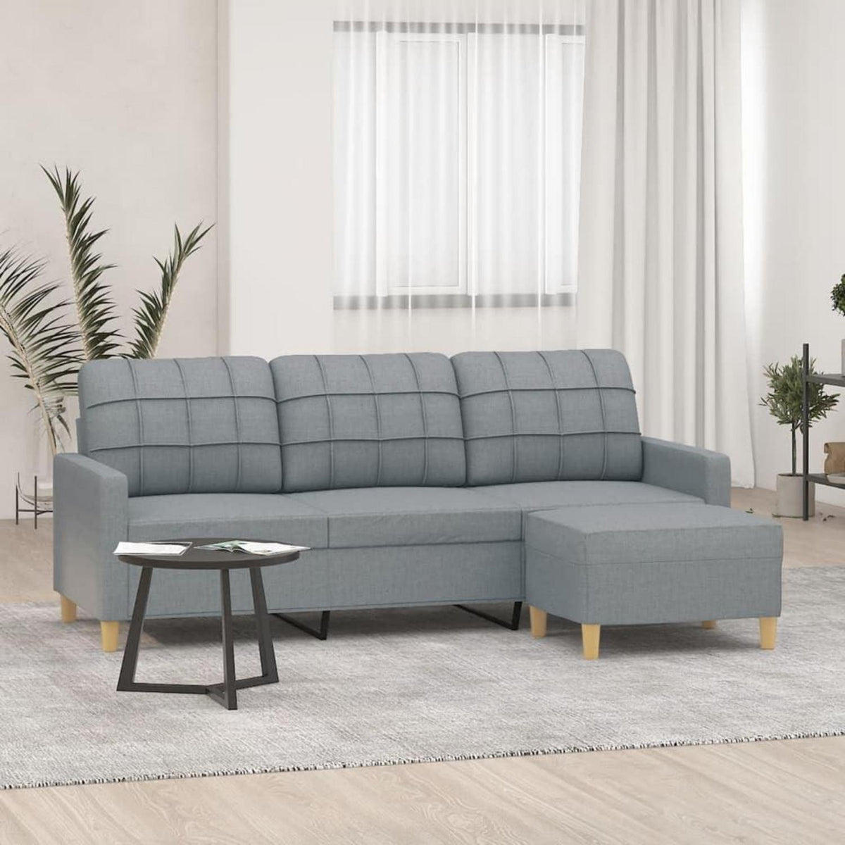 3-Sitzer Sofa mit Hocker, Hellgrau, 180 cm – Schlaffunktion