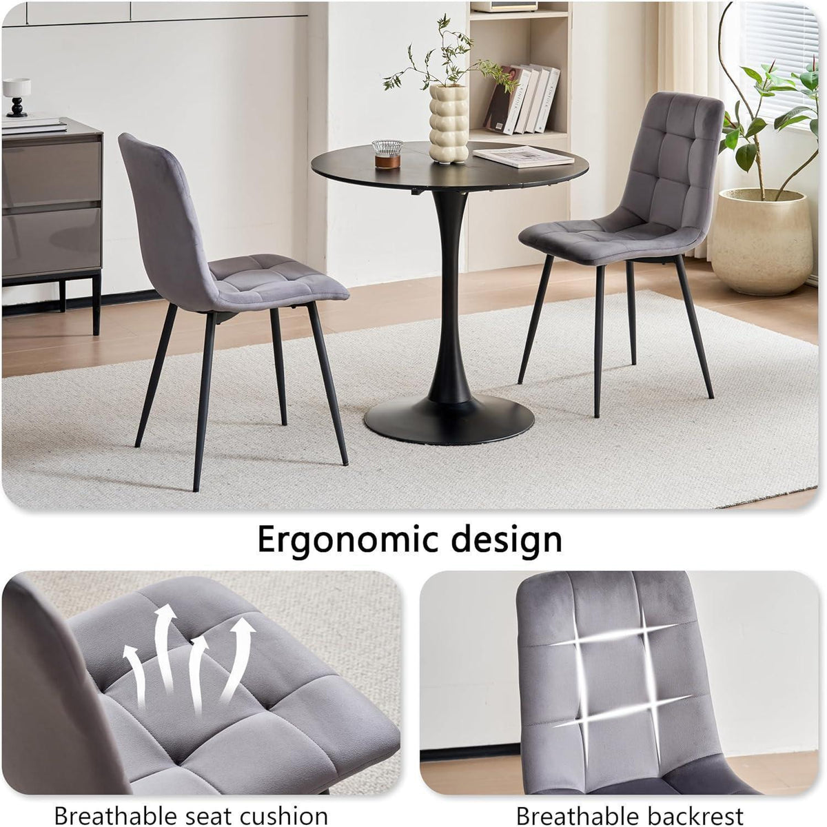 6er-Set Esszimmerstühle Samt Schwarz – Modern & Bequem