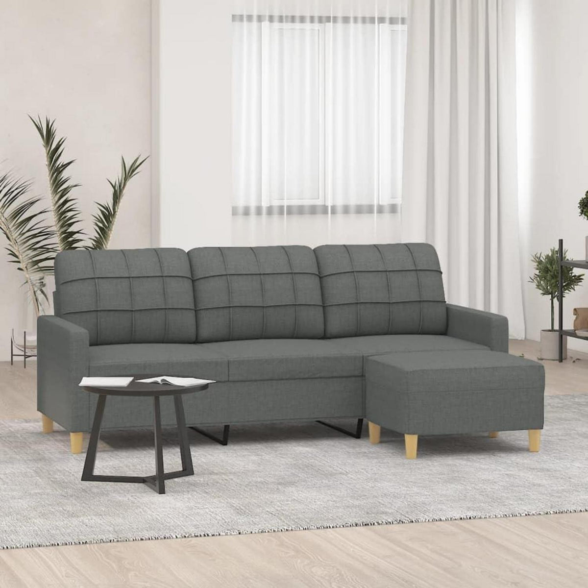 3-Sitzer Sofa Dunkelgrau mit Hocker & Schlaffunktion 180cm