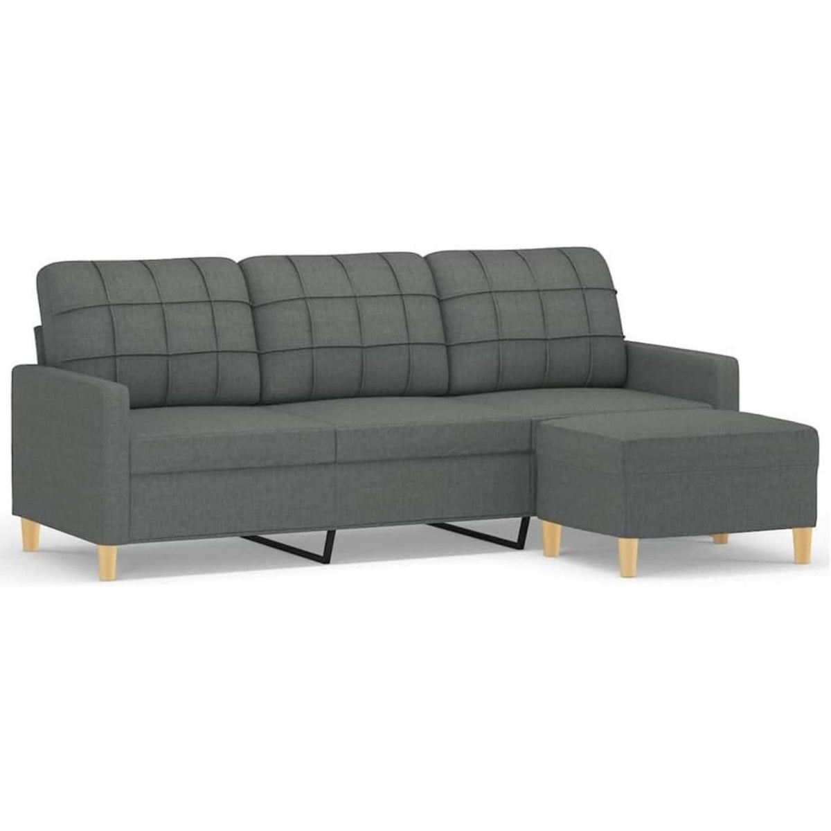 3-Sitzer Sofa Dunkelgrau mit Hocker & Schlaffunktion 180cm