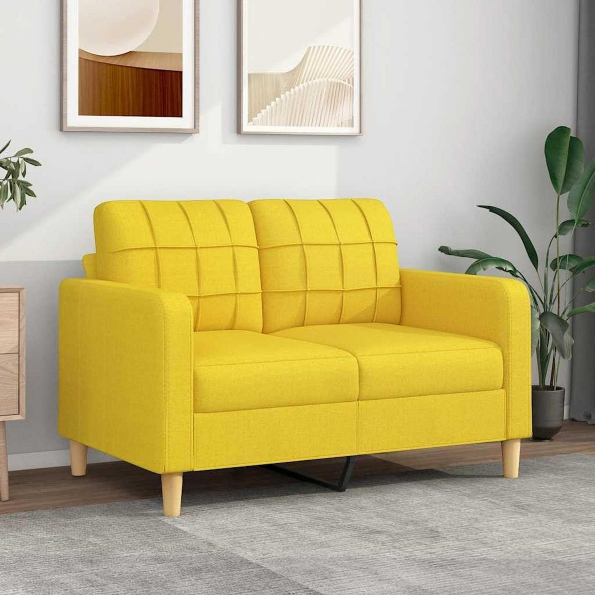 2-Sitzer Sofa Hellgelb – Bequemes Polstersofa mit Kissen