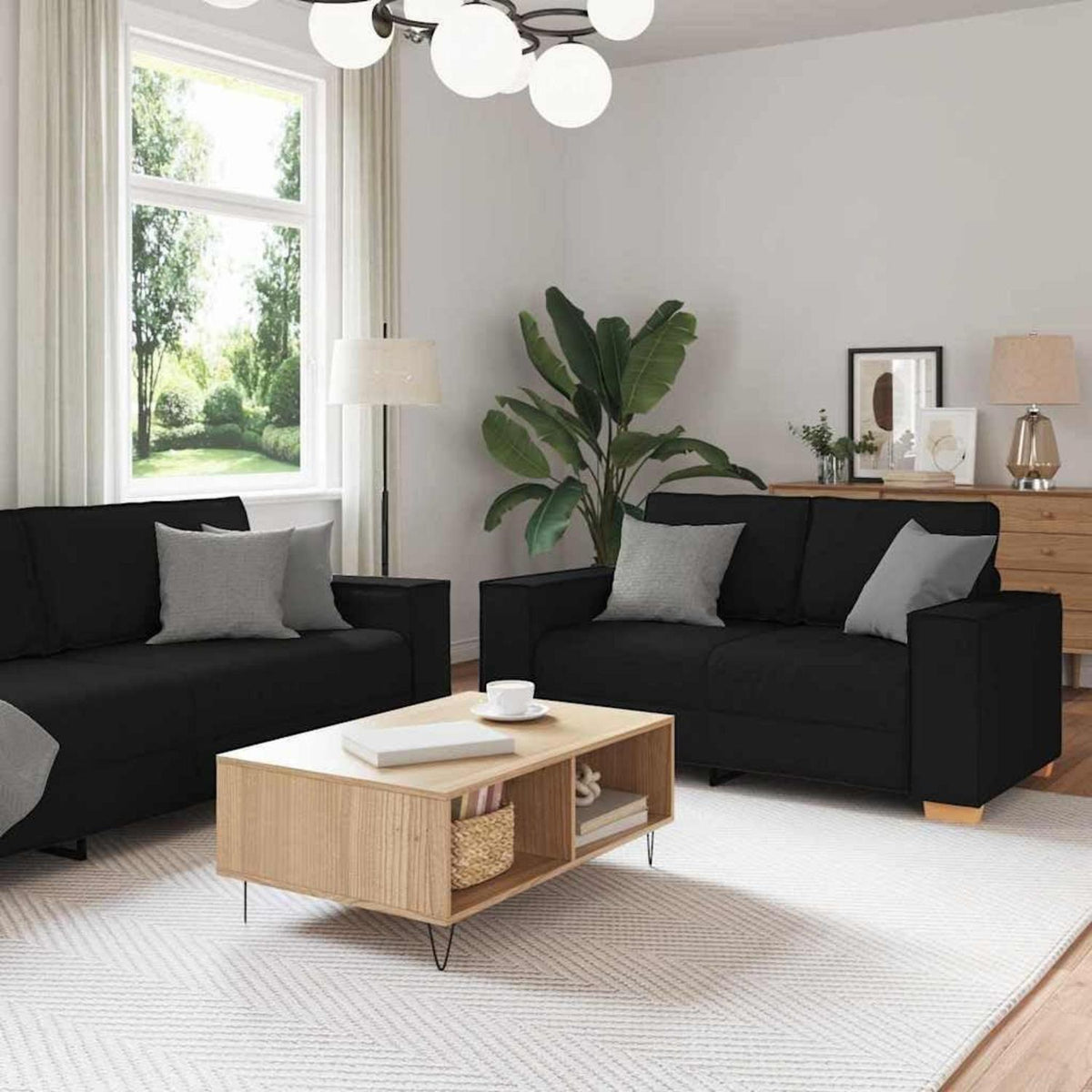 Schwarz Sofa Set: 3-Sitzer, 2-Sitzer & Sessel | Stoff & Komfort