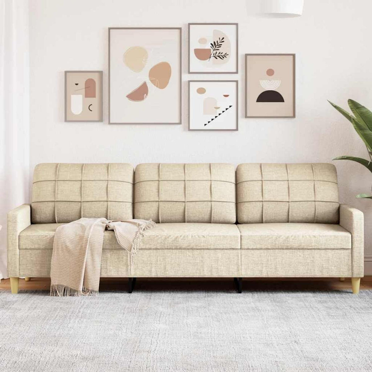 3-Sitzer Sofa Creme – Modernes Polster Sofa mit Kissen