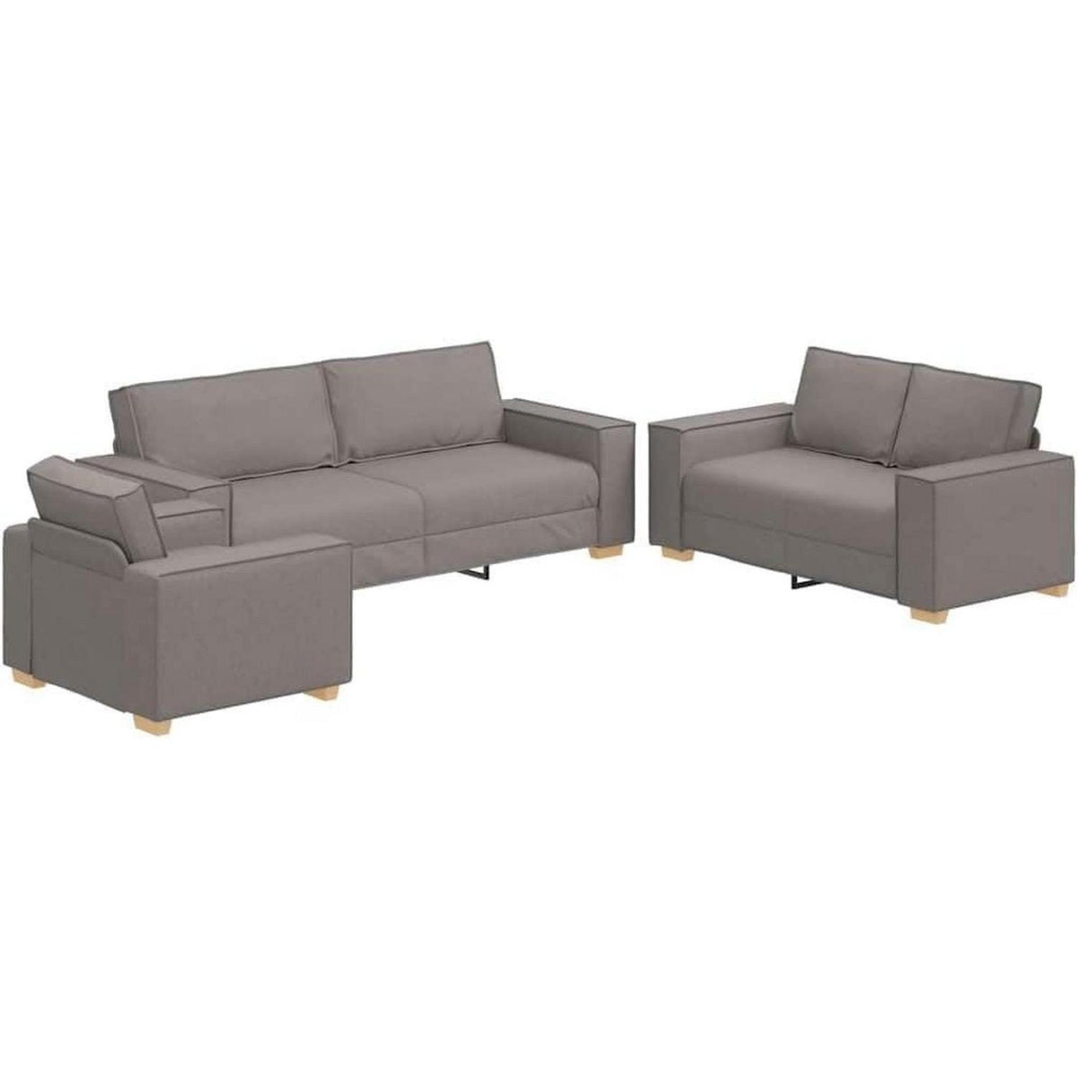 Taupe Stoff Sofa Set: 3-Sitzer, 2-Sitzer & Sessel