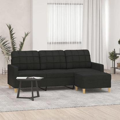 3-Sitzer Sofa mit Hocker & Schlaffunktion Schwarz 180cm