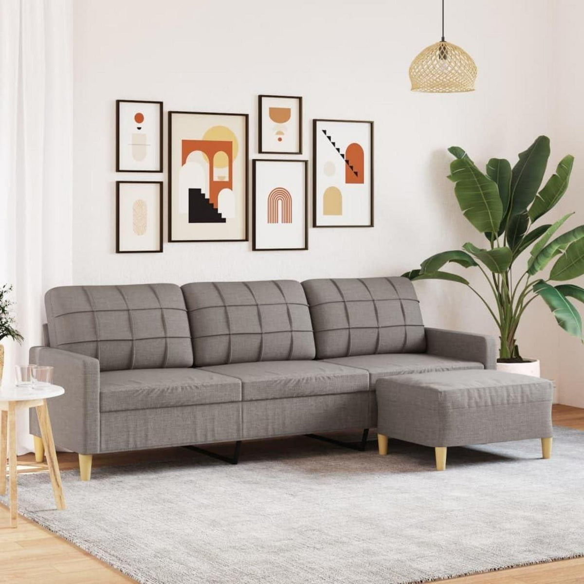 3-Sitzer Sofa mit Hocker, Taupe – Schlafsofa 210 cm
