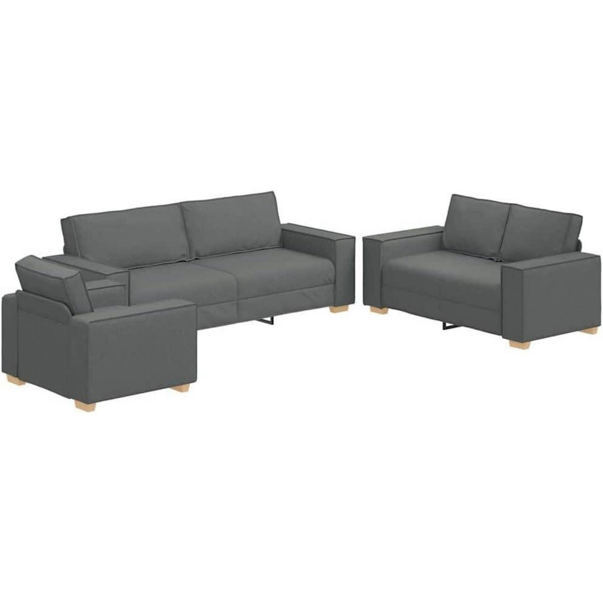 Graues Sofa-Set: 3-Sitzer, 2-Sitzer & Sessel