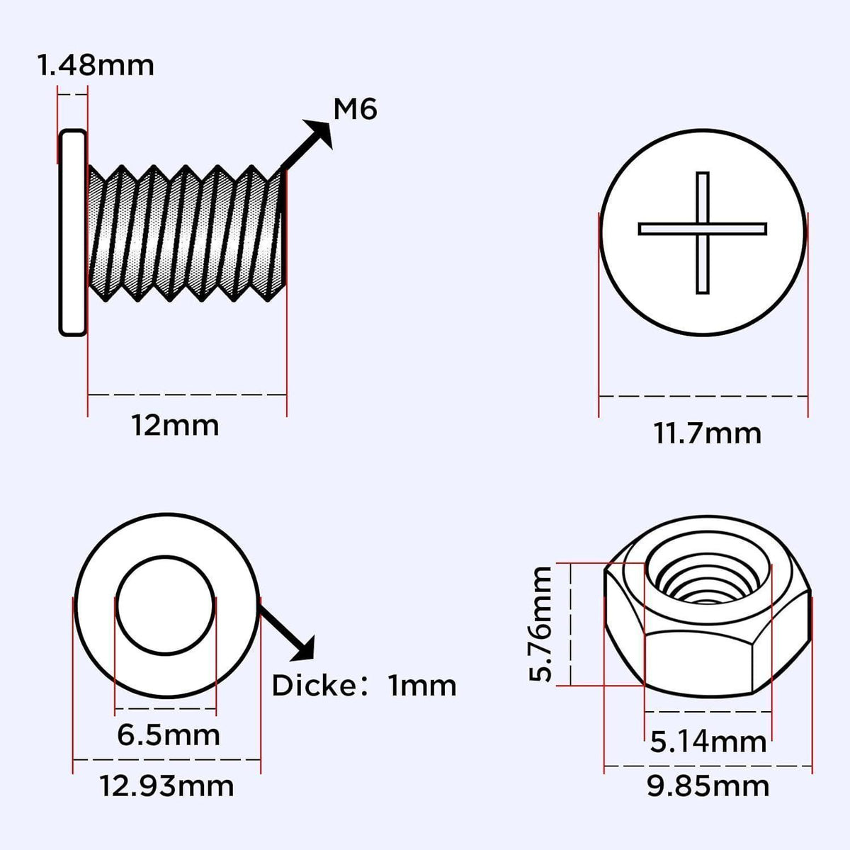 Motorrad Kennzeichen Schrauben Edelstahl Set M6x12mm