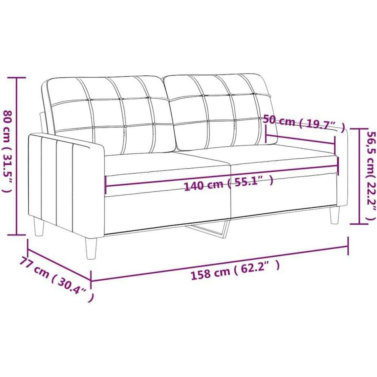 2-Sitzer Sofa Schwarz – Bequemes Polstersofa mit Kissen