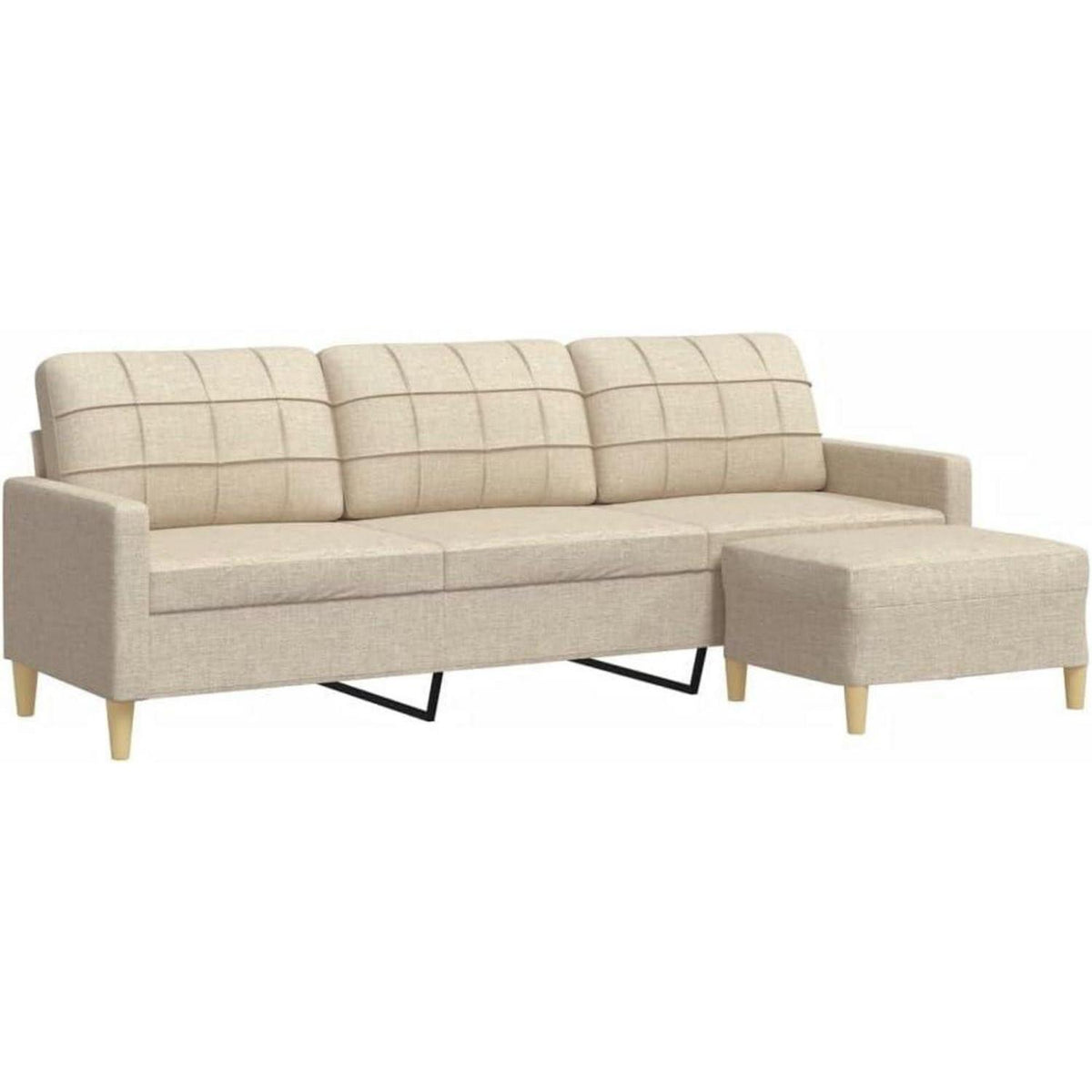 3-Sitzer Sofa mit Hocker & Schlaffunktion – Creme 210cm