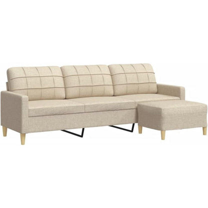 3-Sitzer Sofa mit Hocker & Schlaffunktion – Creme 210cm