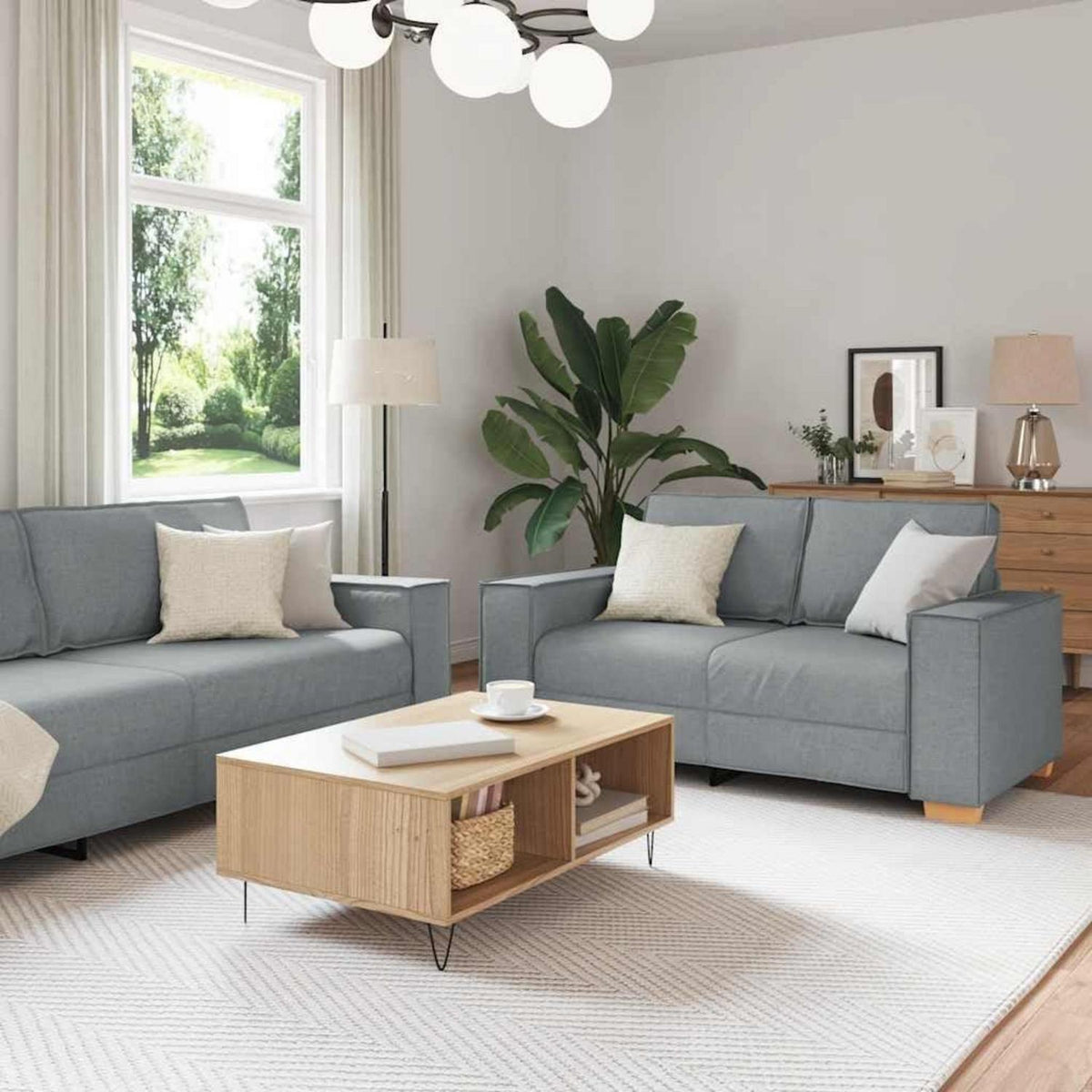 Hellgraues Sofa-Set: 2-Sitzer & 3-Sitzer Stoffsofa