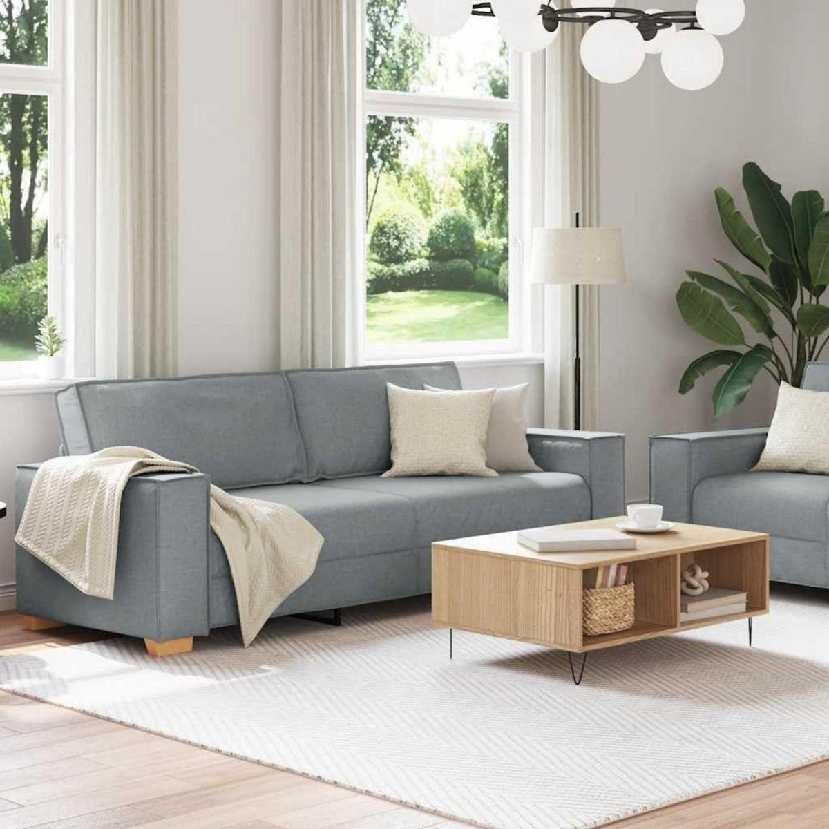 Hellgraues Sofa-Set: 2-Sitzer & 3-Sitzer Stoffsofa