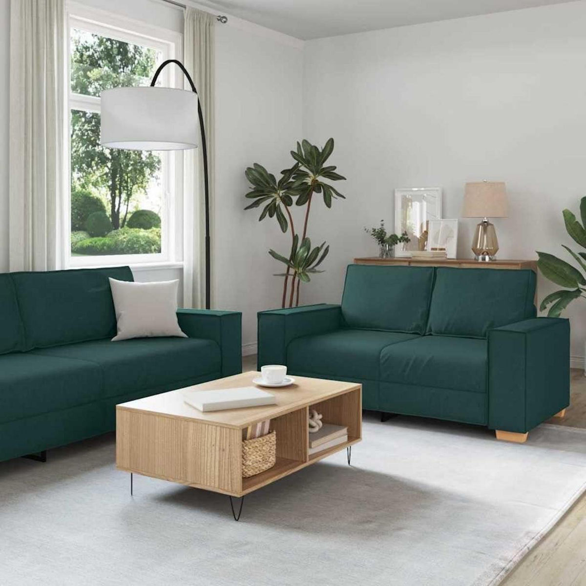 Dunkelgrünes Sofa-Set: 3-Sitzer, 2-Sitzer & Sessel