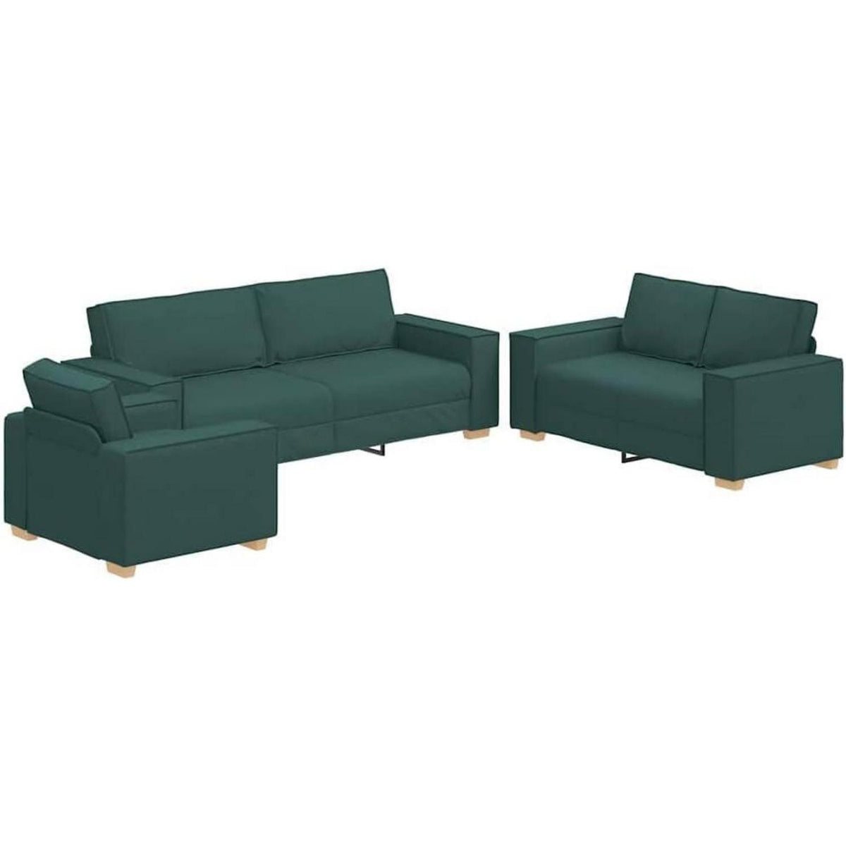 Dunkelgrünes Sofa-Set: 3-Sitzer, 2-Sitzer & Sessel