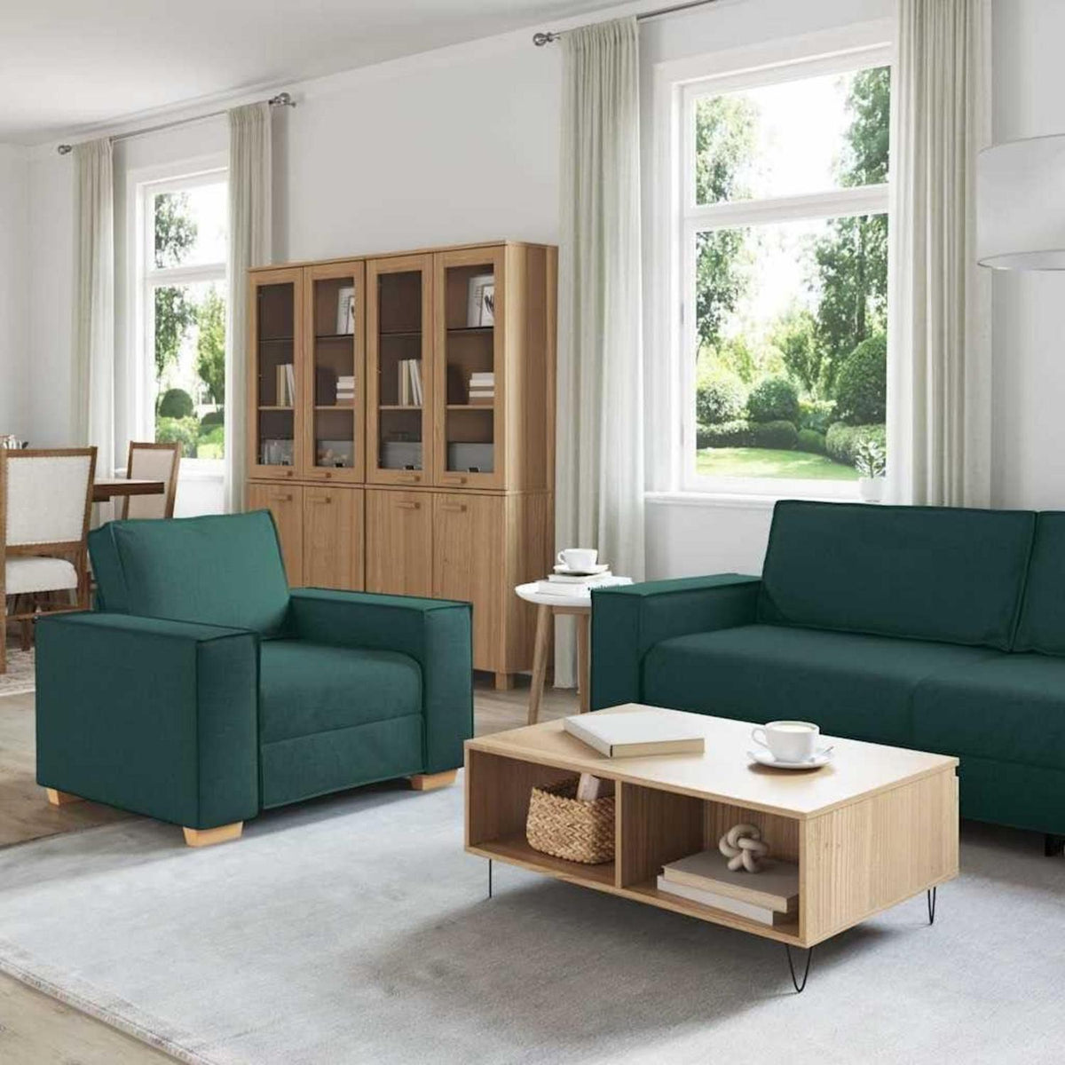 Dunkelgrünes Sofa-Set: 3-Sitzer, 2-Sitzer & Sessel