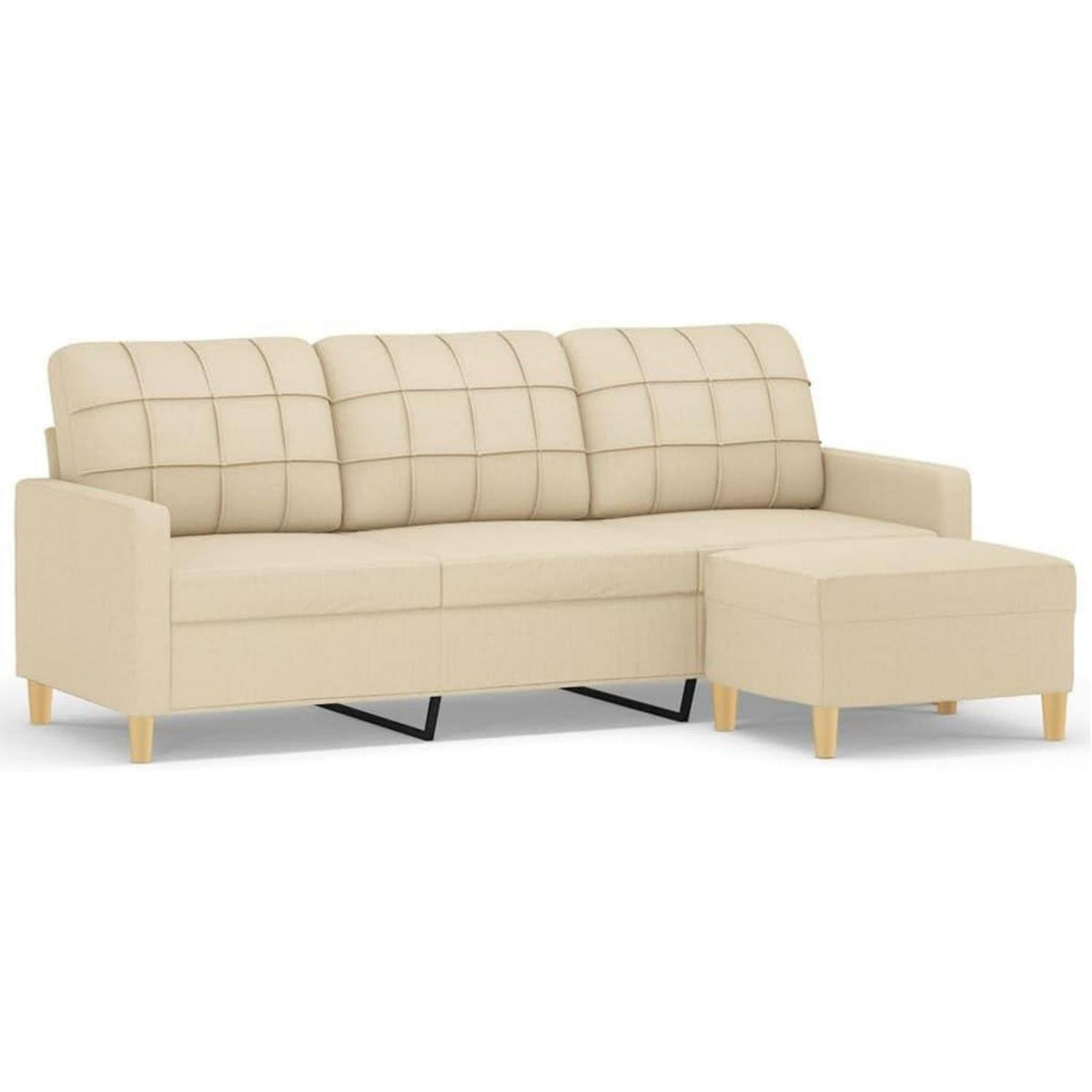 3-Sitzer Sofa mit Hocker & Schlaffunktion, Creme