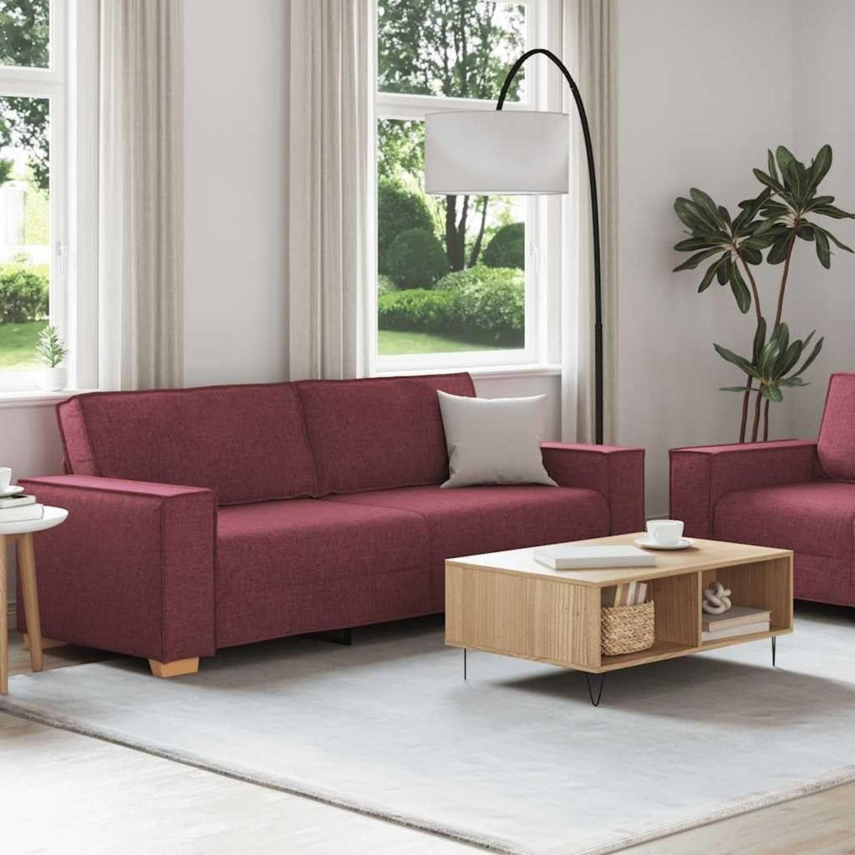 Weinrot Sofagarnitur 2-Sitzer & 3-Sitzer Stoff