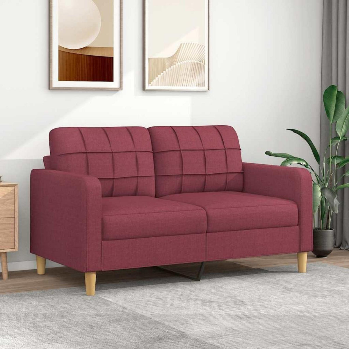 2-Sitzer Sofa Weinrot – Bequemes Polstersofa mit Kissen