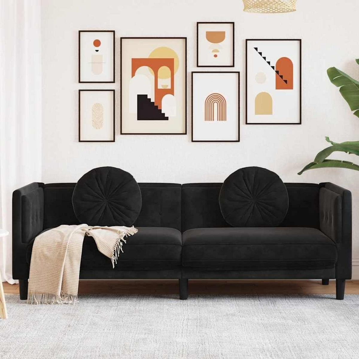 Modernes 3-Sitzer Sofa mit Samtbezug Schwarz