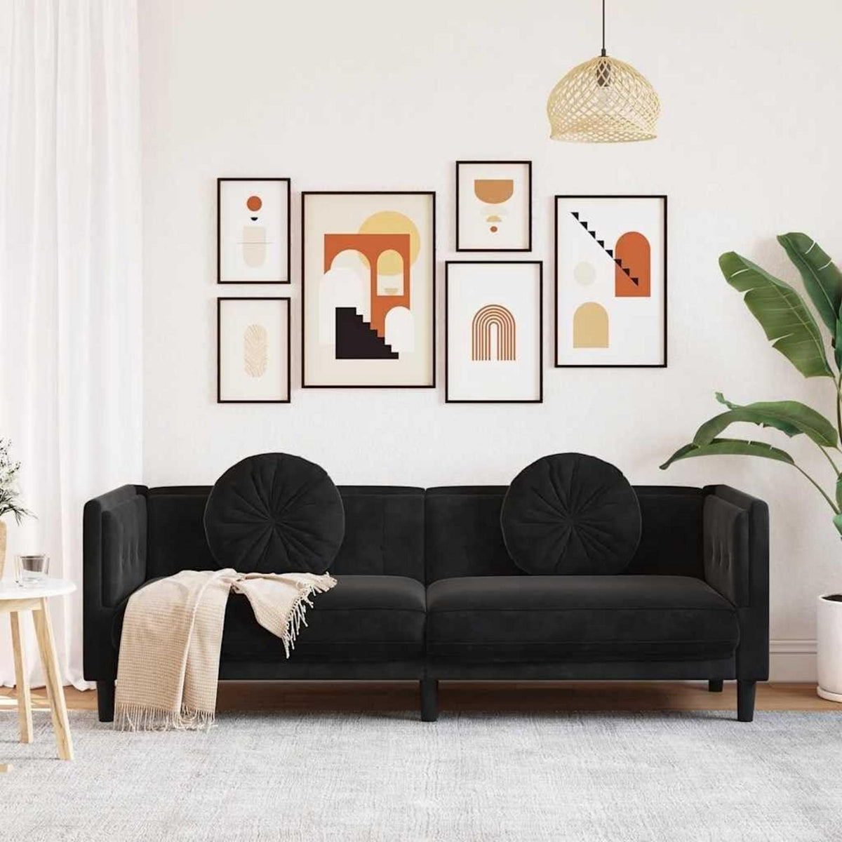 Modernes 3-Sitzer Sofa mit Samtbezug Schwarz