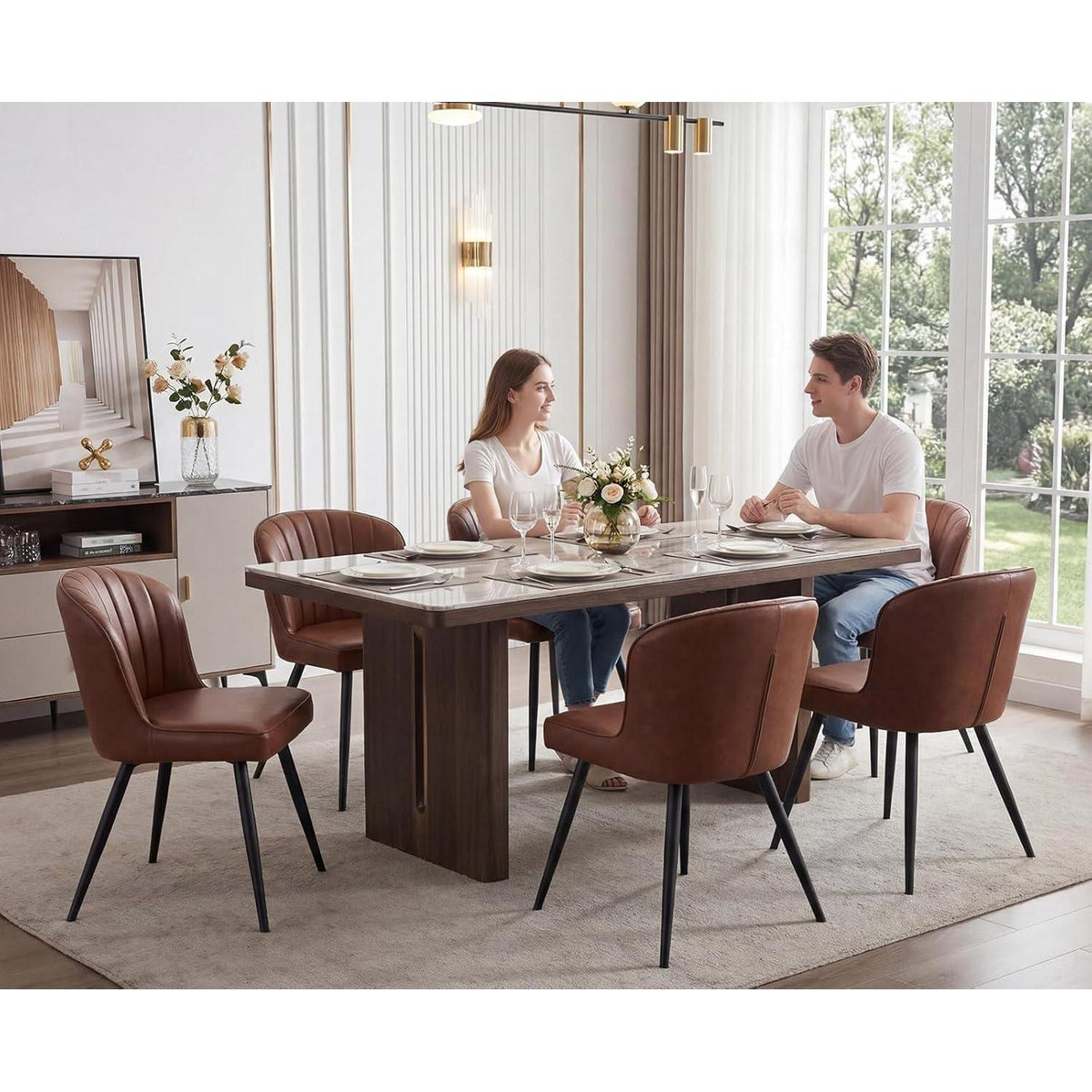 Moderner Küchenstuhl Set (4er) Braun Esszimmerstuhl in Lederoptik