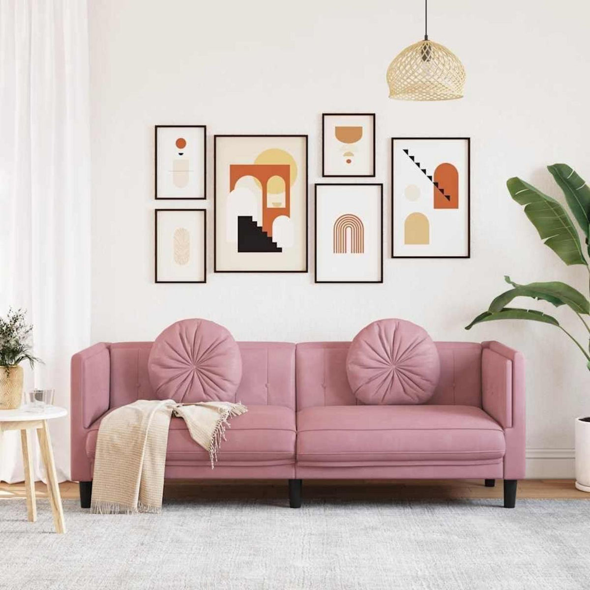 3-Sitzer Samtsofa Rosa – Bequeme Couch für Wohnzimmer
