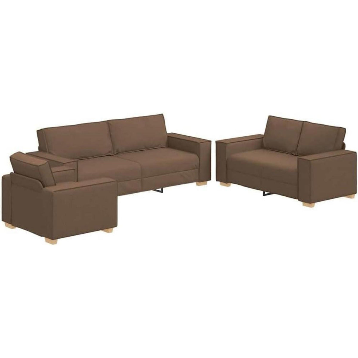 Braunes Sofa-Set: 3-Sitzer, 2-Sitzer & Sessel | Stoff & Komfort