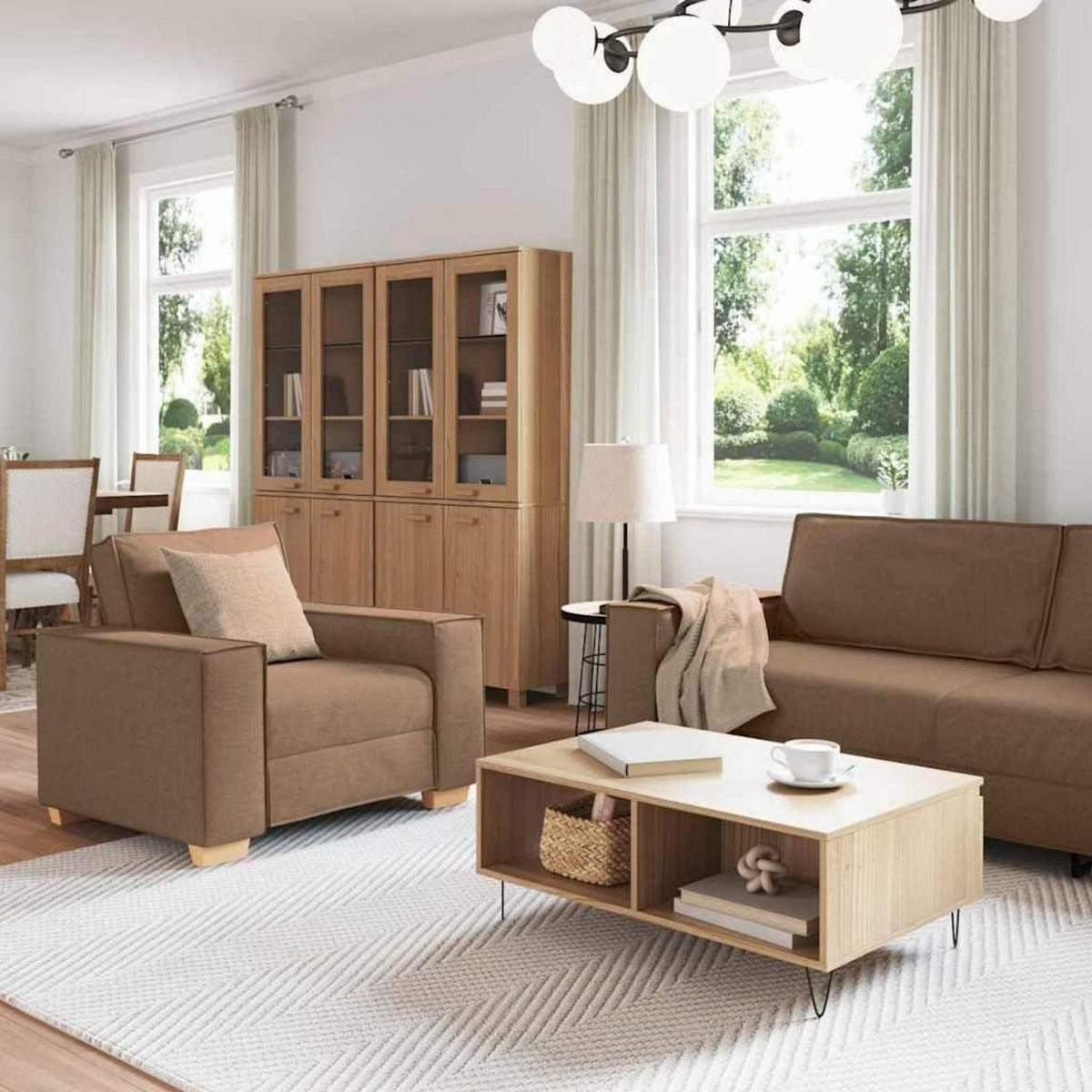 Braunes Sofa-Set: 3-Sitzer, 2-Sitzer & Sessel | Stoff & Komfort