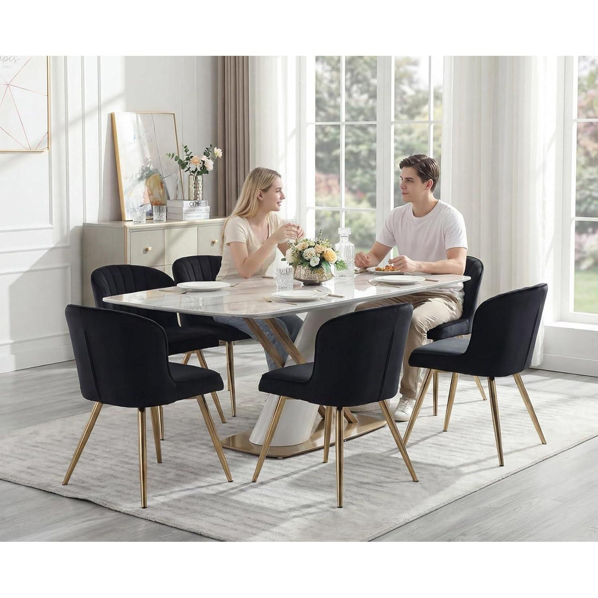 Samt Küchenstühle 4er Set – Moderne Esszimmerstühle Schwarz