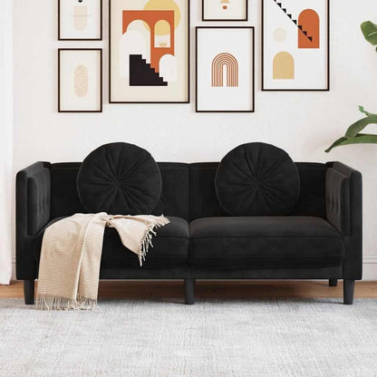 Modernes 2-Sitzer Sofa Schwarz Samt mit Kissen