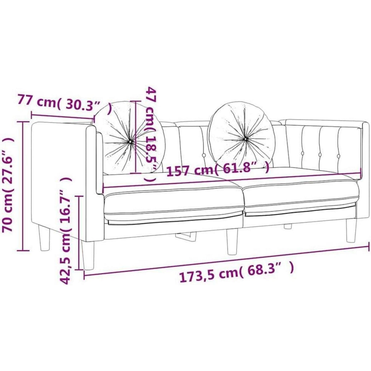 Modernes 2-Sitzer Sofa Schwarz Samt mit Kissen
