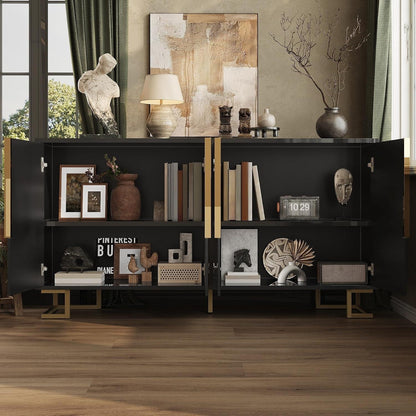 Sideboard Schwarz mit 2 Türen & 4 Fächern – Geometrisches Design