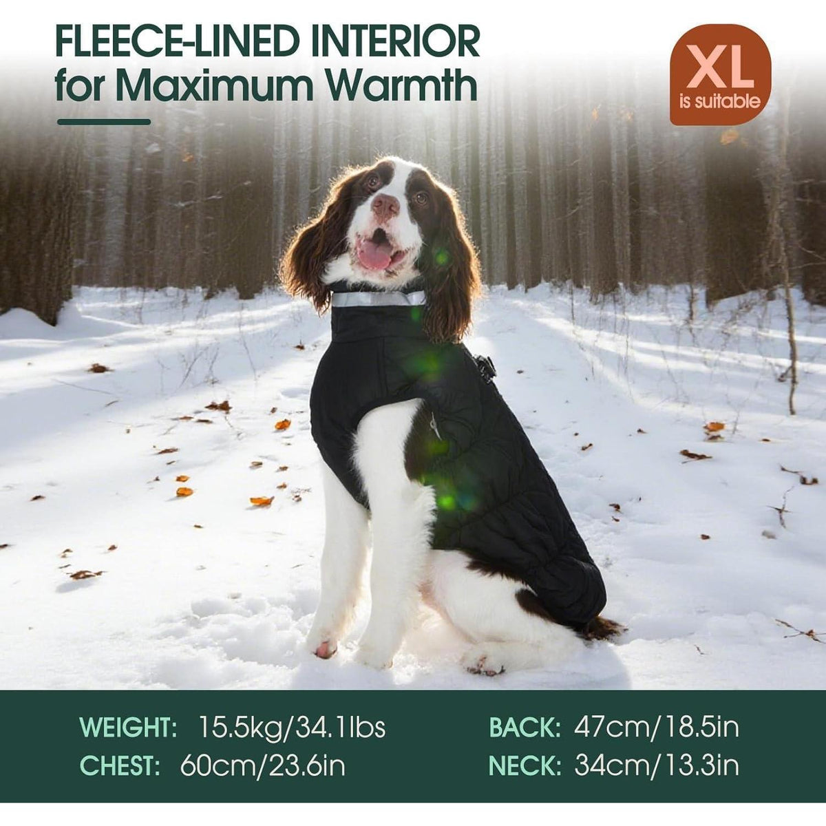Kuoser Hundemantel Winter Wasserdicht & Winddicht Schwarz XS