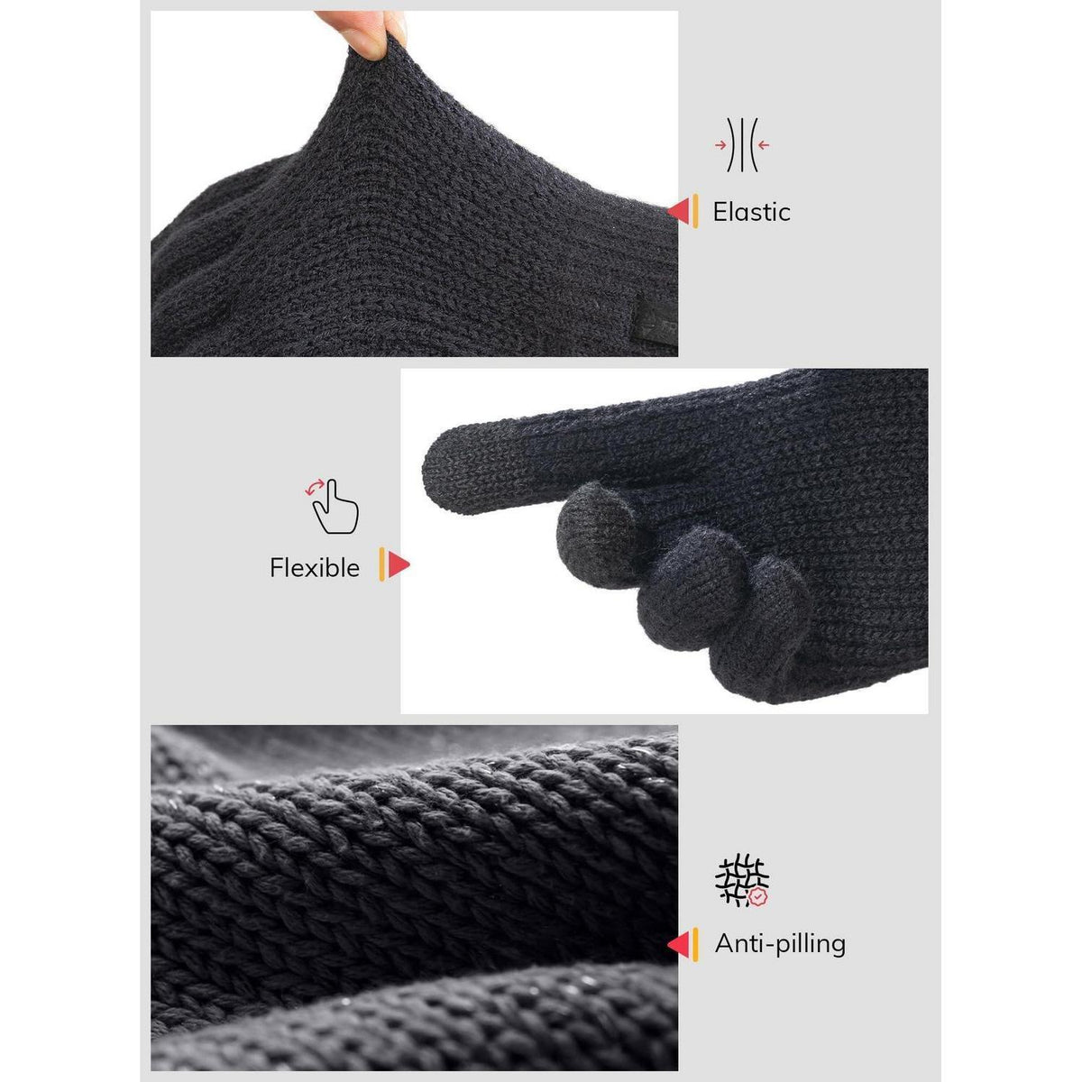 Warme Winterhandschuhe Merino Wolle Touchscreen Schwarz XL