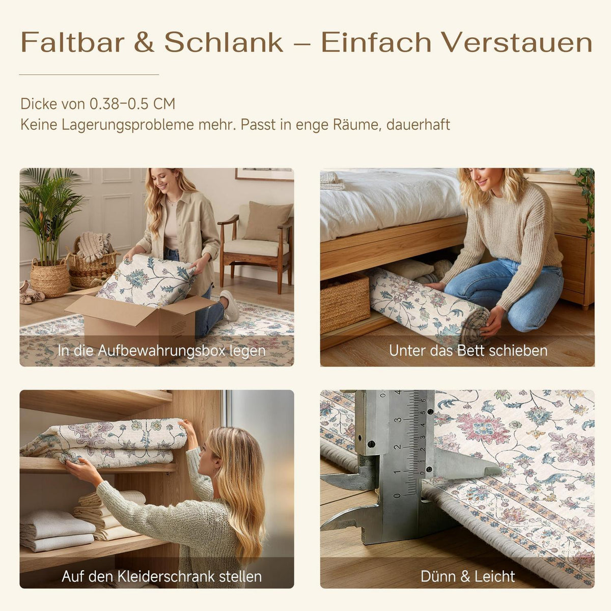 Waschbarer Teppich Wohnzimmer 200x300cm – Vintage Design & Rutschfest
