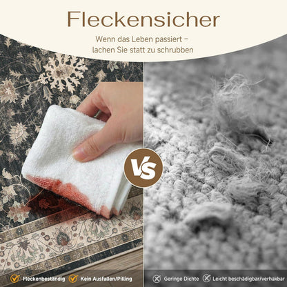 Waschbarer Teppich Schwarz 160x230cm – Vintage Wohnzimmer Teppich