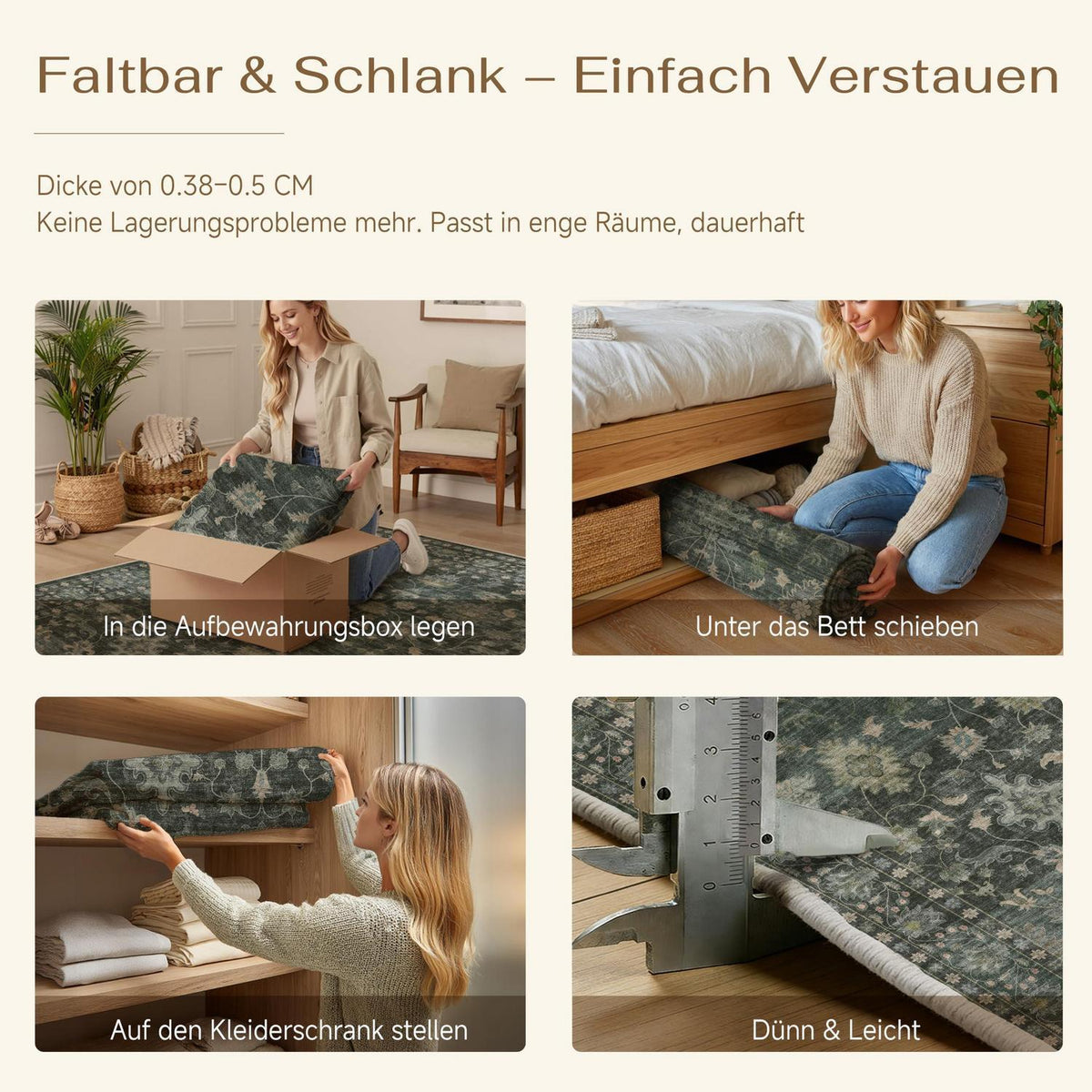 Waschbarer Teppich Grün 200x300cm – Vintage Wohnzimmerteppich