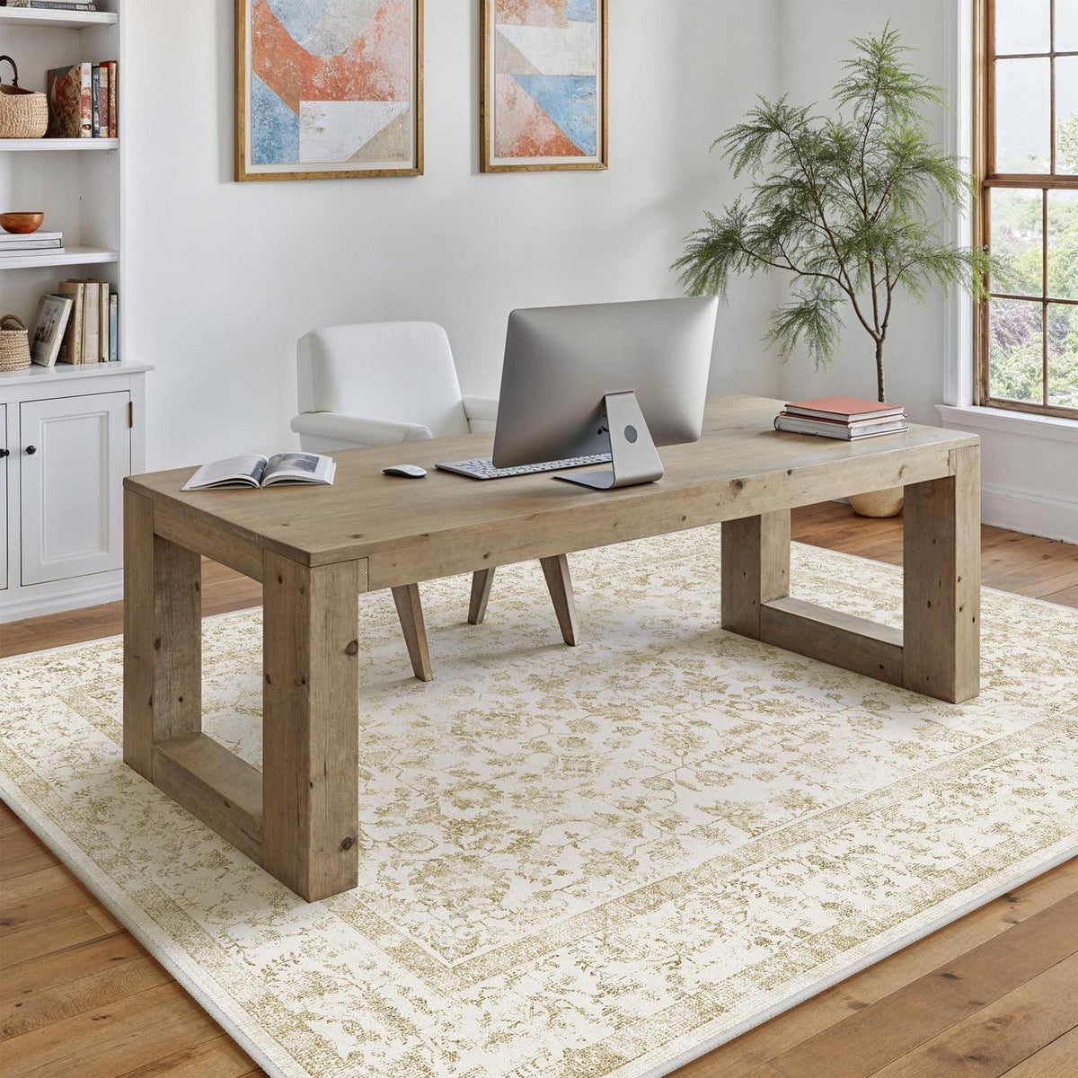 Beiger Wohnteppich 160x230cm – Waschbar & Rutschfest
