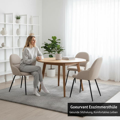 Esszimmerstühle 6er Set mit Armlehne – Beige Leinen & Metall
