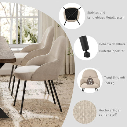Esszimmerstühle 6er Set mit Armlehne – Beige Leinen & Metall