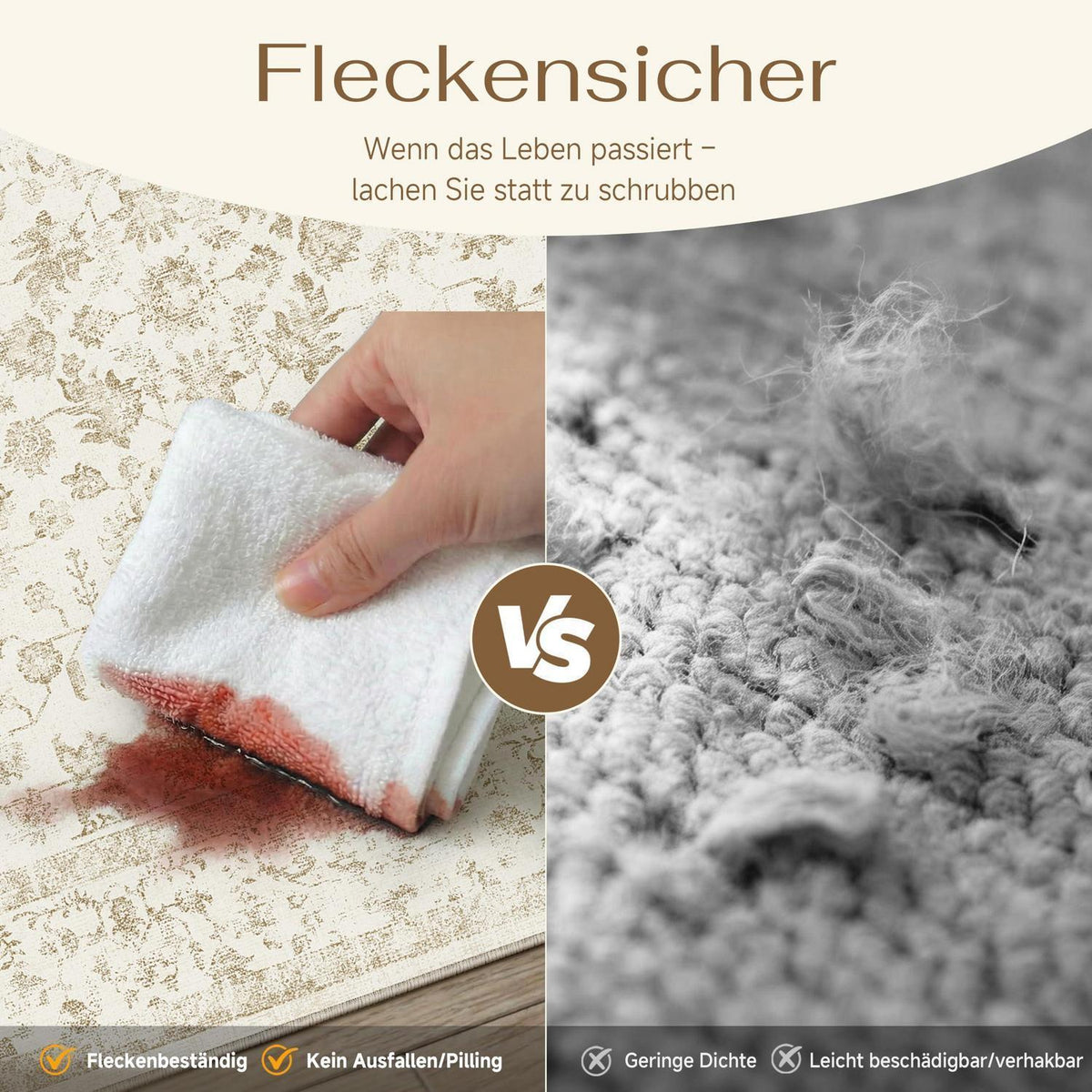 Beiger Wohnteppich 200x300cm – Waschbar & Rutschfest