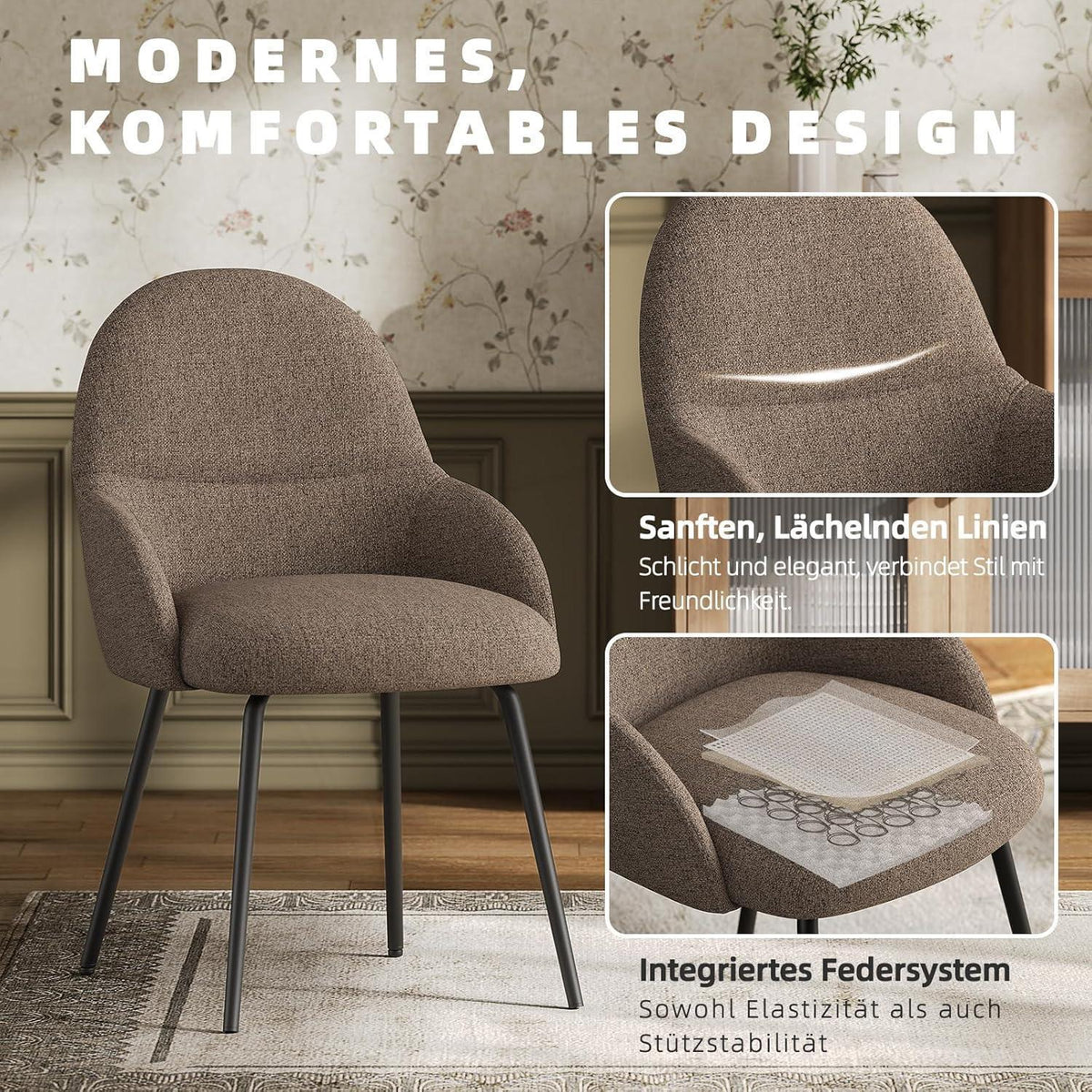 Esszimmerstühle 2er Set mit Armlehne – Braun & Modern