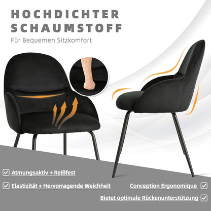 Esszimmerstühle 4er Set mit Armlehne – Schwarz Samt & Metall