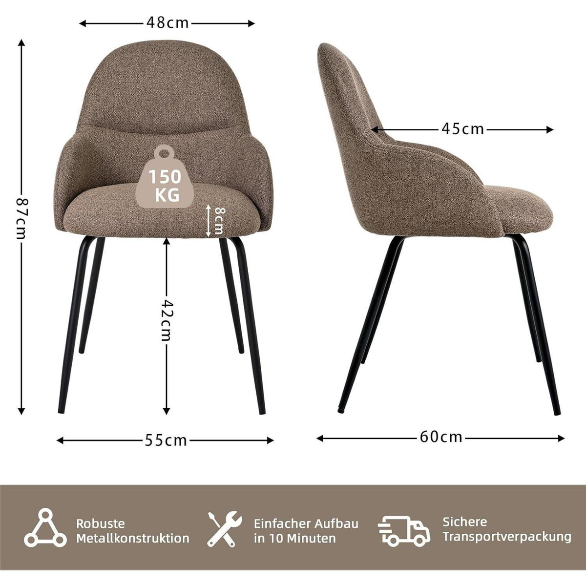 Esszimmerstühle 6er Set mit Armlehne – Braun, Ergonomisch & Modern
