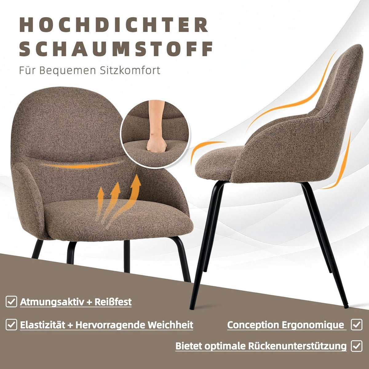 Esszimmerstühle 6er Set mit Armlehne – Braun, Ergonomisch & Modern