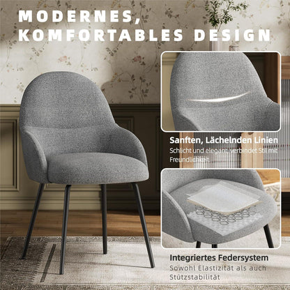 Esszimmerstühle 2er Set mit Armlehne – Hellgrau & Modern