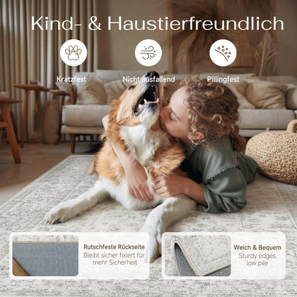 Grauer Vintage Wohnzimmerteppich 200x300cm - Weich & Rutschfest